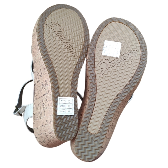 Skechers White and Tan Wedge Sandals with Adjustable Straps - Picture 3 of 4